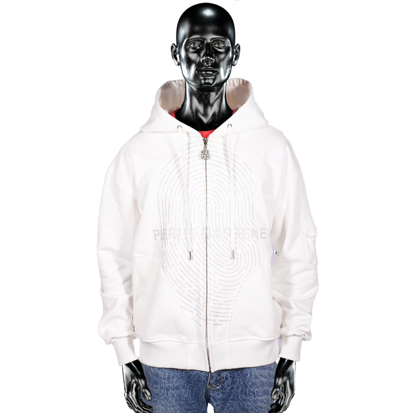 Glitta Fingerprint Zip Hoodie - White